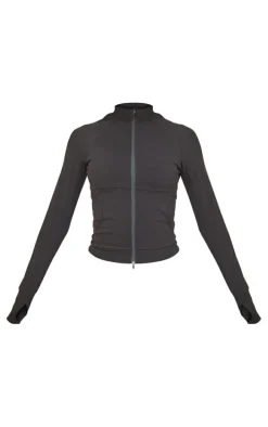 Black Sculpt Pocket Front Double Zip Up Jacket