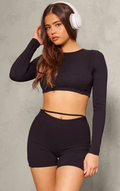 Black Sculpt Seam Detail Gym Top