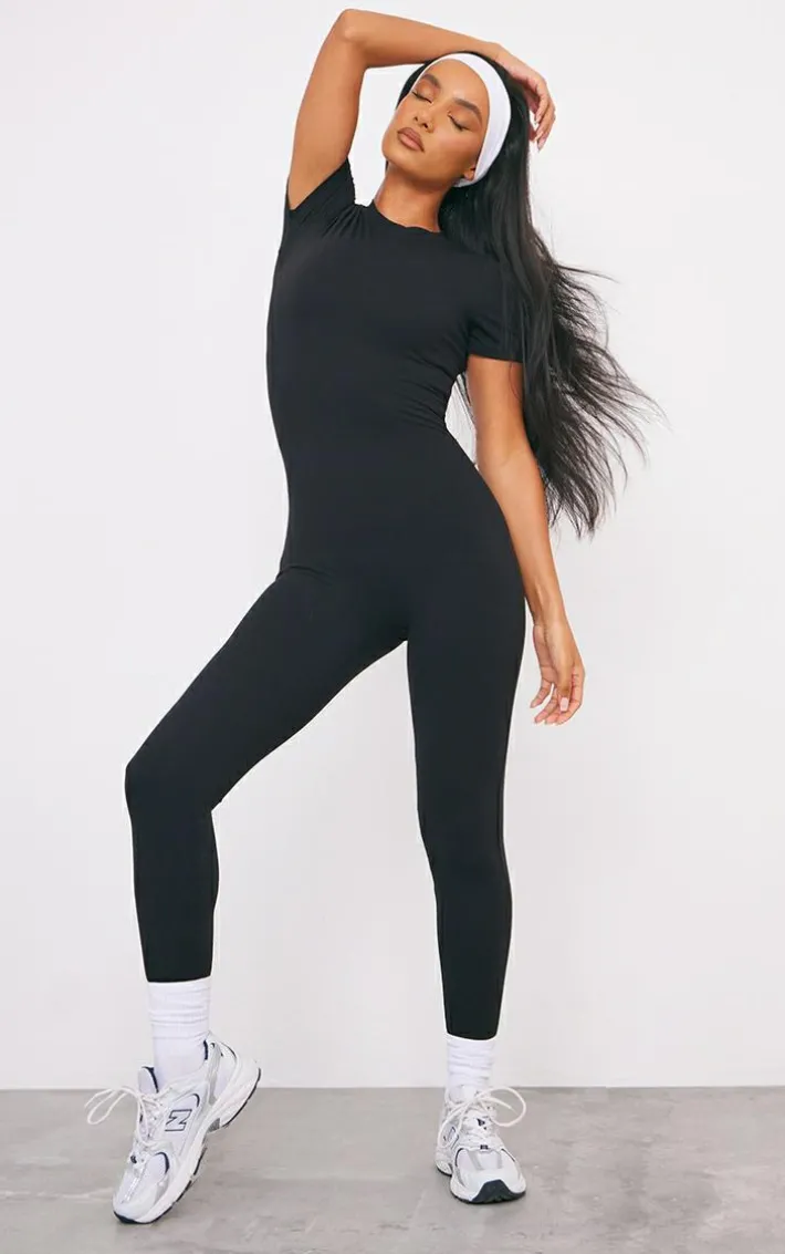 Black Sculpt Short Sleeved Unitard