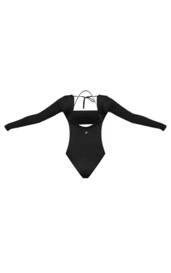 Black Sculpt Tie Detail Long Sleeve Bodysuit