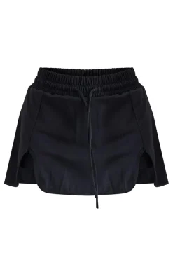 Black Sculpt Toggle Waist Split Front Gym Skort