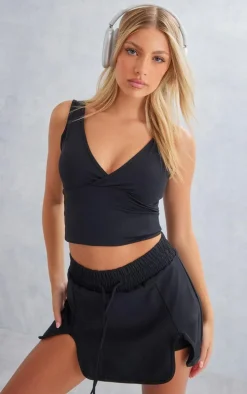 Black Sculpt V Front Longline Padded Sports Bra