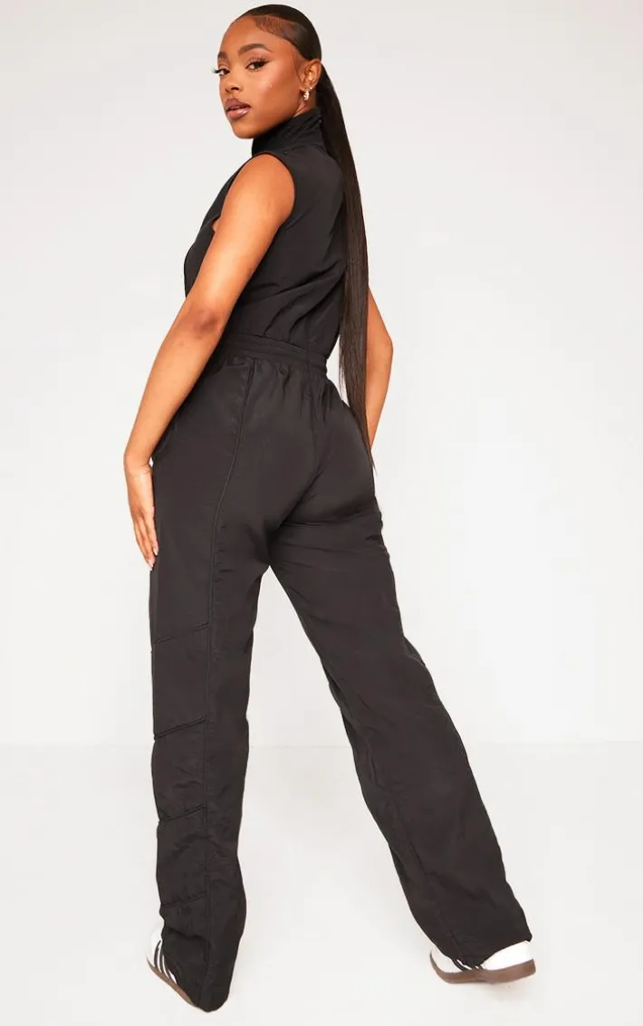 Black Seam Detail Elasticated Zip Up Jumpsuit
