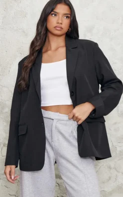 Black Seam Detail Structured Oversized Blazer