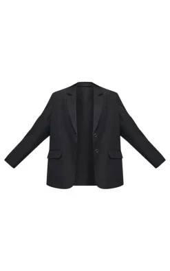 Black Seam Detail Structured Oversized Blazer