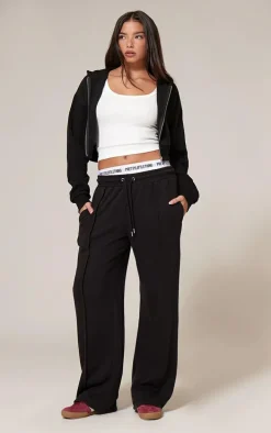 Black Seam Detail Wide Leg Sweatpants