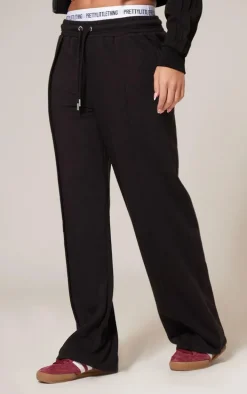 Black Seam Detail Wide Leg Sweatpants