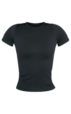 Black Seamless Longline Short Sleeve Gym Top