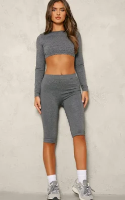 Black Seamless Melange Open Tie Back Top