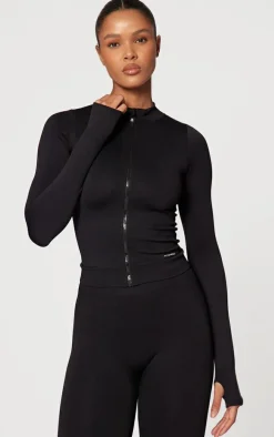 Black Seamless Rib Detail Jacket
