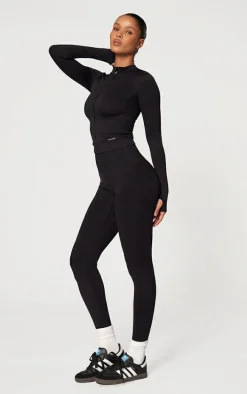 Black Seamless Rib Detail Jacket