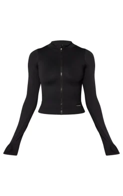Black Seamless Rib Detail Jacket