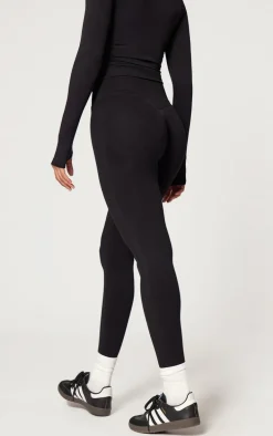 Black Seamless Rib High Waisted Gym Leggings