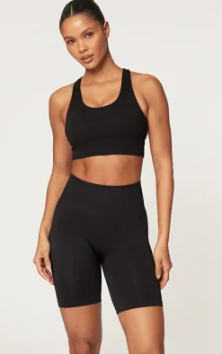 Black Seamless Ruched Bum Bike Shorts