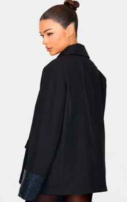 Black Sequin Sleeve Detail Structured Blazer