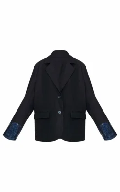 Black Sequin Sleeve Detail Structured Blazer