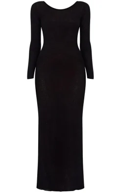 Black Sheer Bobble Knit Scoop Back Maxi Dress
