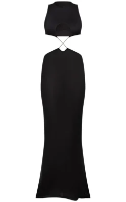 Black Sheer Textured Cut Out Cross Front Maxi Dress