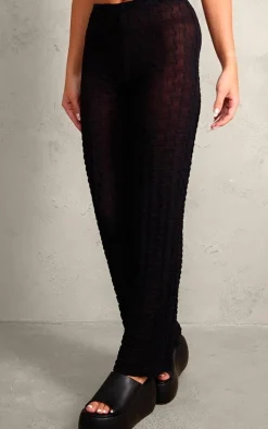 Black Sheer Textured Jersey Straight Leg Pants