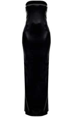Black Shiny PU Bandeau Midaxi Dress
