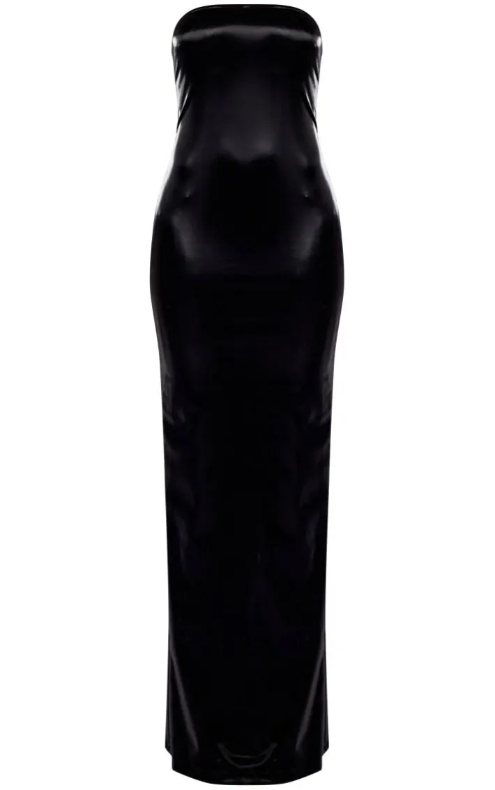 Black Shiny PU Bandeau Midaxi Dress