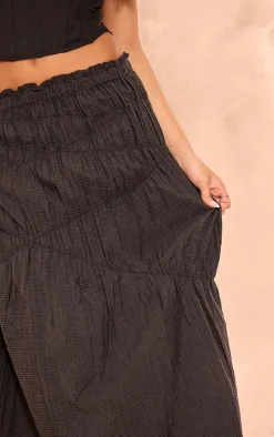 Black Shirred Detail Crinkle Woven Maxi Skirt