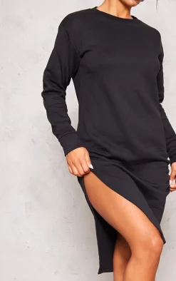 Black Side Split Oversized Midi Sweatshirt Dress
