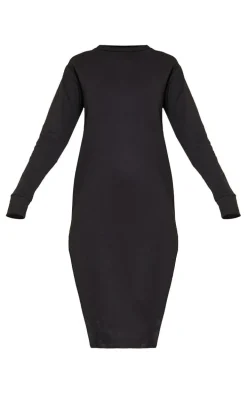 Black Side Split Oversized Midi Sweatshirt Dress