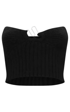 Black Silver Trim Chunky Knit Bandeau Top