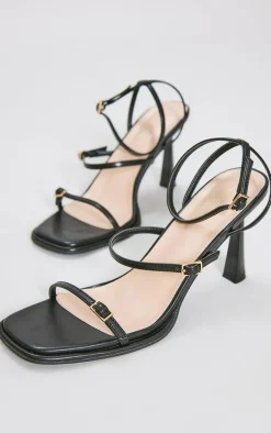Black Simple Buckle Strappy Mid Heeled Sandals