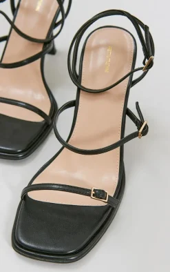 Black Simple Buckle Strappy Mid Heeled Sandals