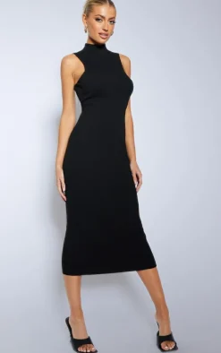 Black Sleeveless Rib Knit Midaxi Bodycon Dress