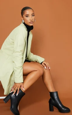 Black Slight Platform Basic Heeled Ankle Boots