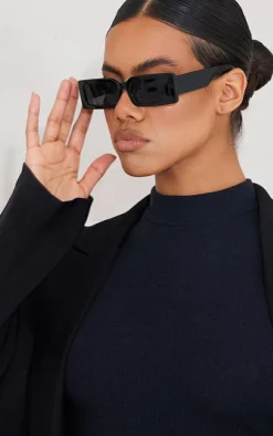 Black Slim Rectangular Frame Sunglasses