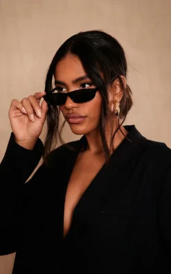 Black Slim Rectangular Lense Sunglasses