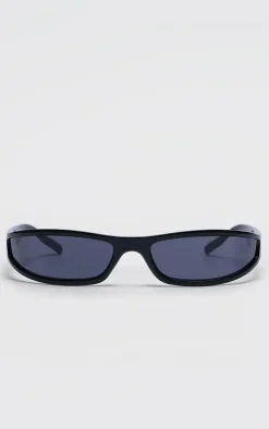 Black Slim Sporty Visor Sunglasses
