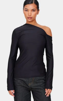 Black Slinky Asymmetric Longline Top