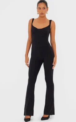 Black Slinky Bow Detail Flare Jumpsuit