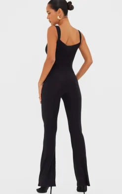 Black Slinky Bow Detail Flare Jumpsuit
