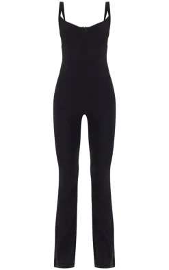 Black Slinky Bow Detail Flare Jumpsuit