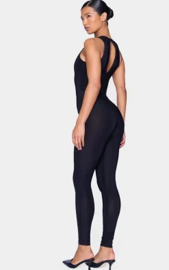 Black Slinky Lace Up Detail Jumpsuit