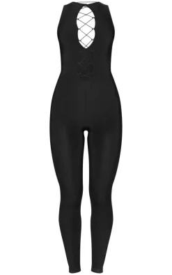 Black Slinky Lace Up Detail Jumpsuit