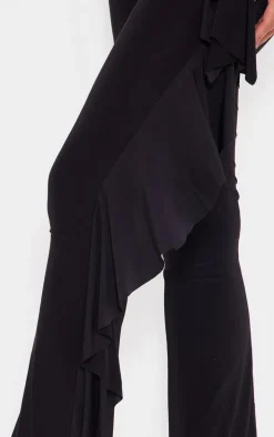 Black Slinky Plunge Frill Drape Jumpsuit