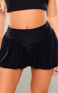 Black Slinky Puffball Mini Skirt