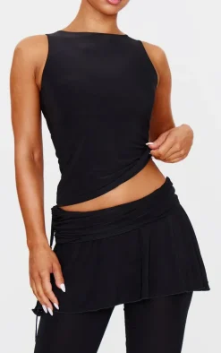 Black Slinky Skirt Overlay Flare Pants