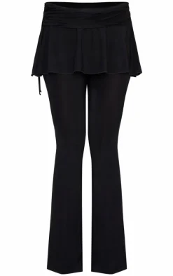 Black Slinky Skirt Overlay Flare Pants