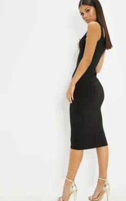 Black Slinky Strappy Midi Dress