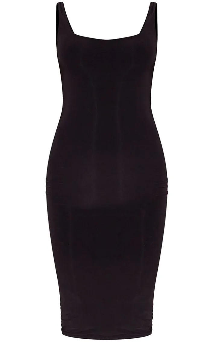 Black Slinky Strappy Midi Dress