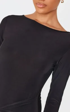 Black Slinky Wrap Detail Mini Dress