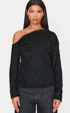 Black Slouchy Textured Oversized Sweater